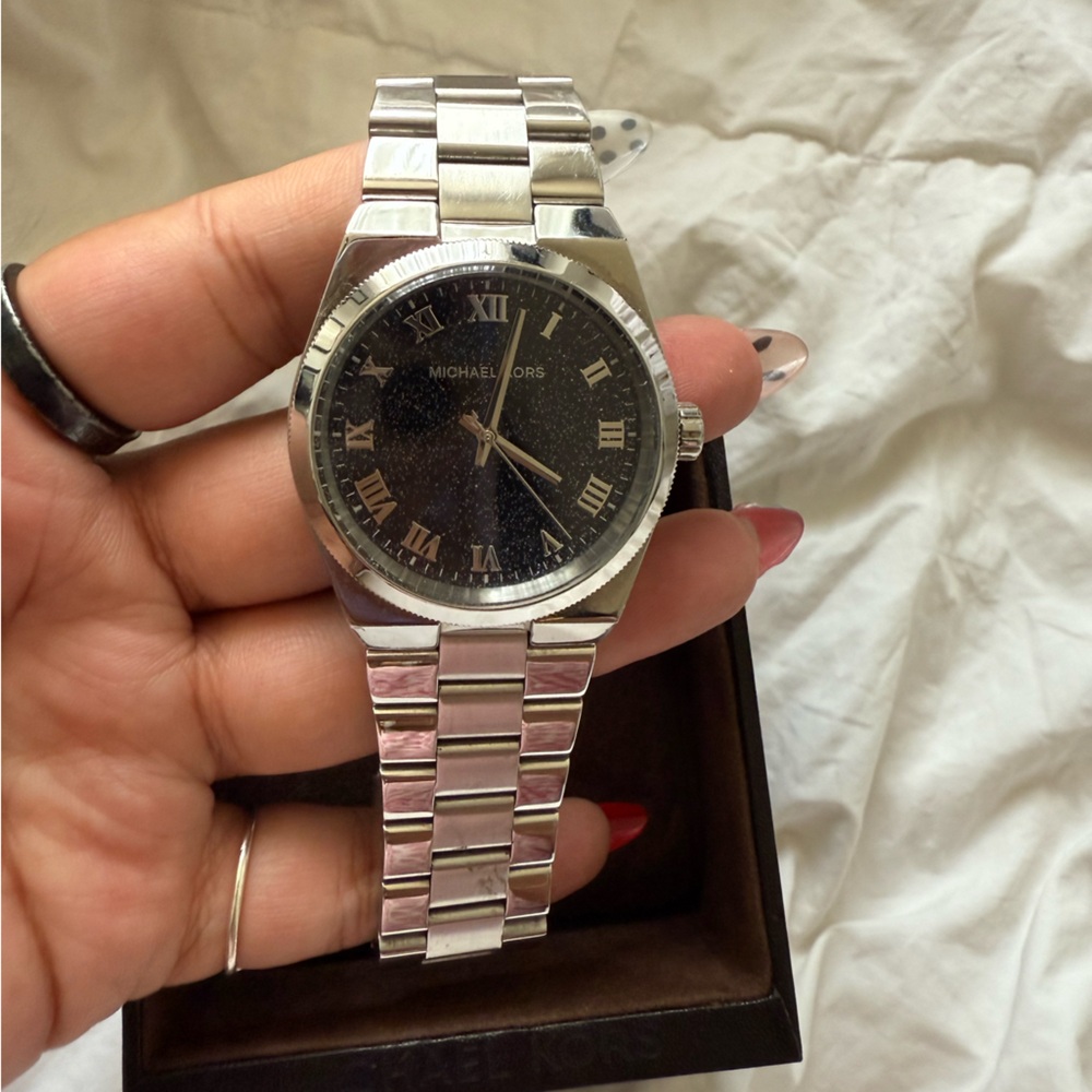 Michael Kors Silver and Black Roman Numeral Watch